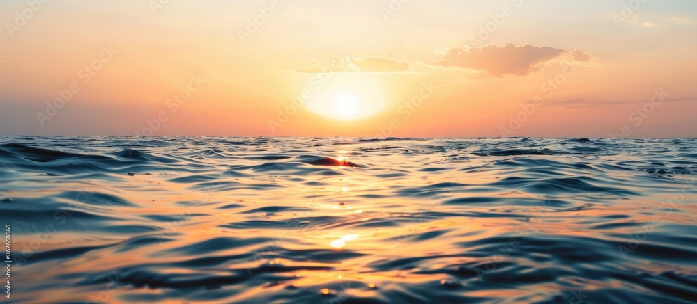 Aufkleber high quality photo of a serene seascape with golden hour lighting, ideal for use as a copy space ima