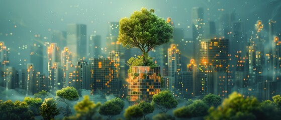 Fototapeta premium Green city sustainable living, conceptual illustration