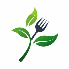 Vector illustration of a stylish leaf and fork for an organic food restaurant logo 