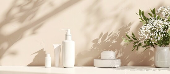 A neutral-toned studio backdrop, ideal for showcasing beauty and skincare items in online product listings with copy space image.