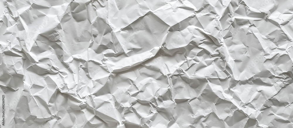 Poster crumpled light gray paper texture creates an abstract background with ample copy space image for a b