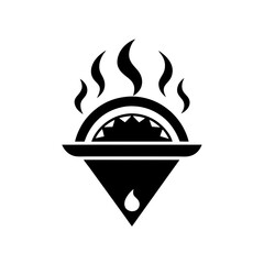 Minimalist restaurant logo with hot cooking and Pizza icon