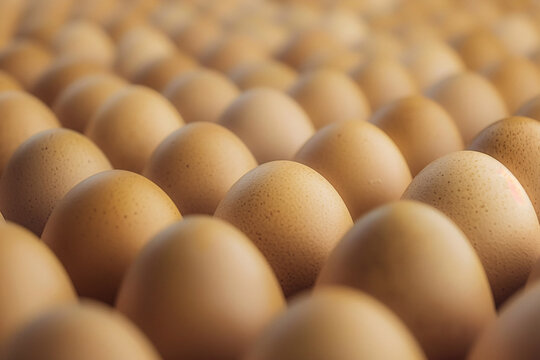 Close-up of rows of brown eggs, showcasing a pattern of uniformity and natural texture