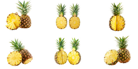 pineapple, fruit, cut, half, isolated, white background, clipping path, detailed, photo, high resolution, tropical, fresh, yellow, ripe, juicy, food, sweet, natural, vibrant, color, organic, healthy, 