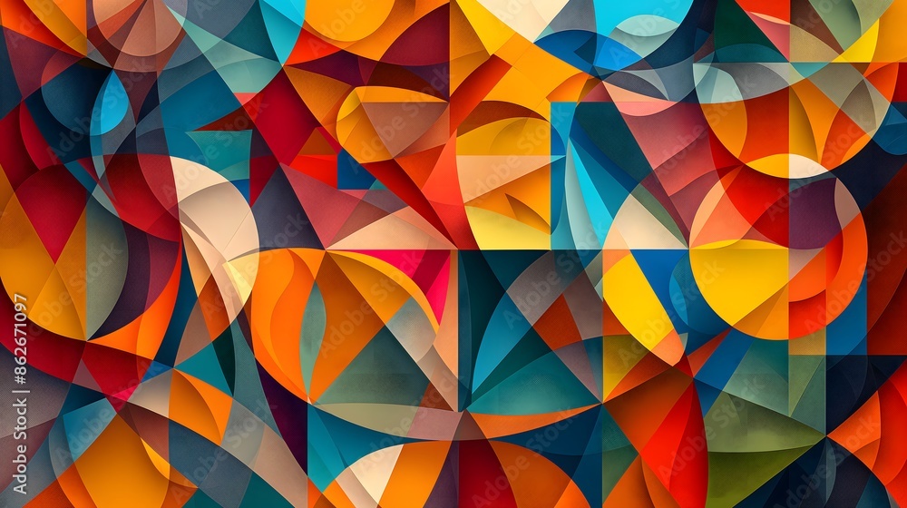 Poster 4. a digital artwork showcasing geometric patterns filled with contrasting colors, creating a visual