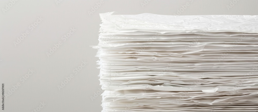 Leinwandbilder Close-up of a large stack of paper tissues on a white background, with empty space for text or image insertion. Copy space image. Place for adding text and design