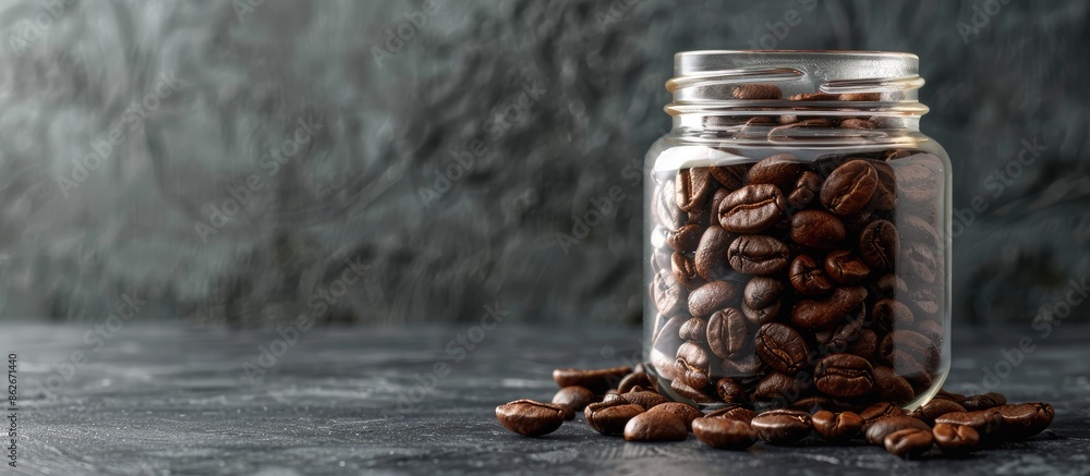 Aufkleber a coffee bean is displayed on black glass in a jar, perfect for promoting your business through adve