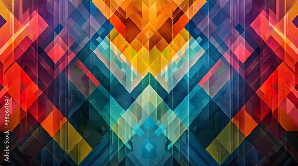 Poster 4. a digital artwork showcasing geometric patterns filled with contrasting colors, creating a visual