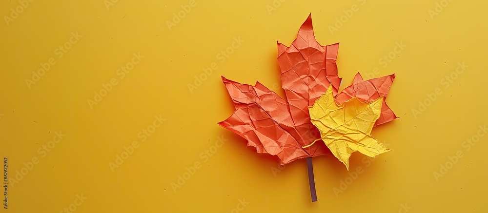 Poster create a handmade maple leaf using colored paper for greeting card decoration. perfect for hello aut