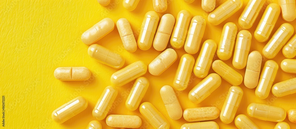 Poster detailed view of berberine supplement capsules with copy space image.
