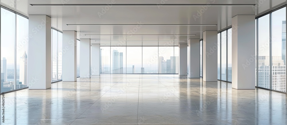 Aufkleber modern office building backdrop with empty floor and copy space image.