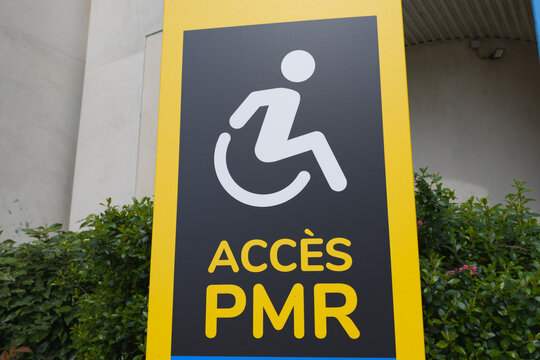 acces pmr sign text french means ramp access for disabled wheelchair users signage at entrance