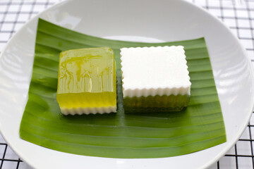 Pandan and coconut jelly. Thai Desserts.