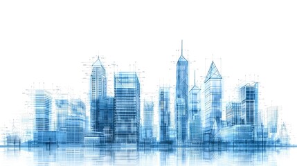 Fototapeta premium Evolution of a Modern Skyscraper Blueprint into a High-Tech Architectural Design