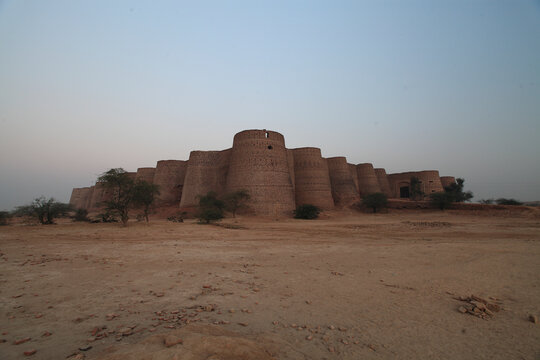 View of Multan Fort with ancient fortress walls and desert landscape, Multan, Pakistan.