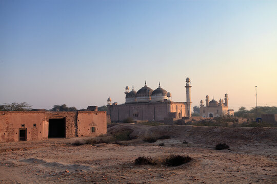 View of Multan Fort at sunset with ancient ruins and desert landscape, Multan, Punjab, Pakistan.