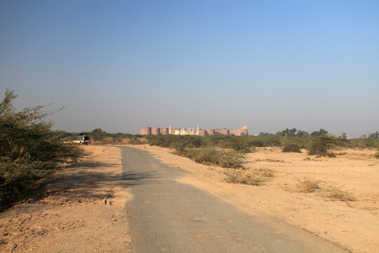 View of Multan Fort in arid desert landscape, Multan, Pakistan.