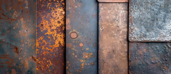 Assortment of rusted metal surfaces with copy space image.