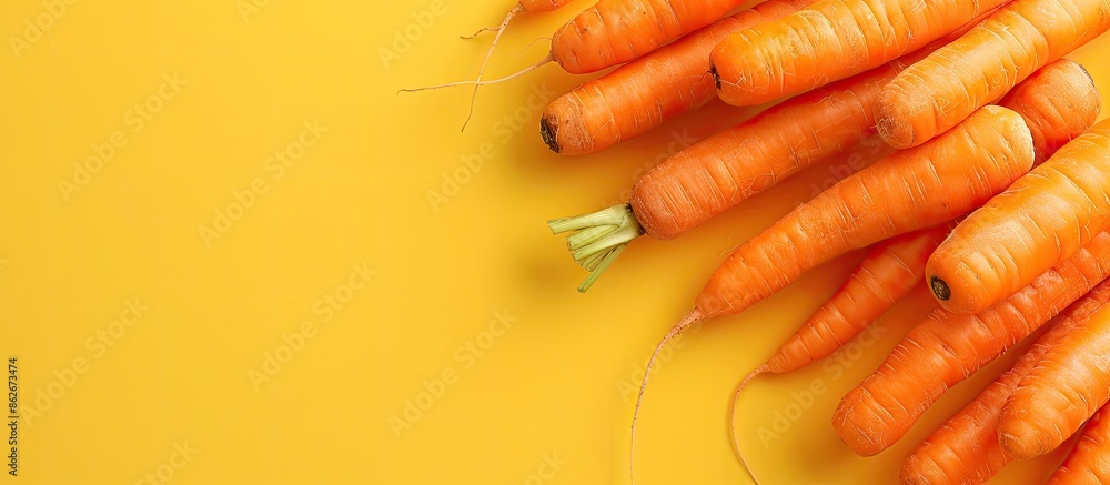 Aufkleber Fresh carrots arranged on a bright background with space for text or other elements, seen from above. Copy space image. Place for adding text and design
