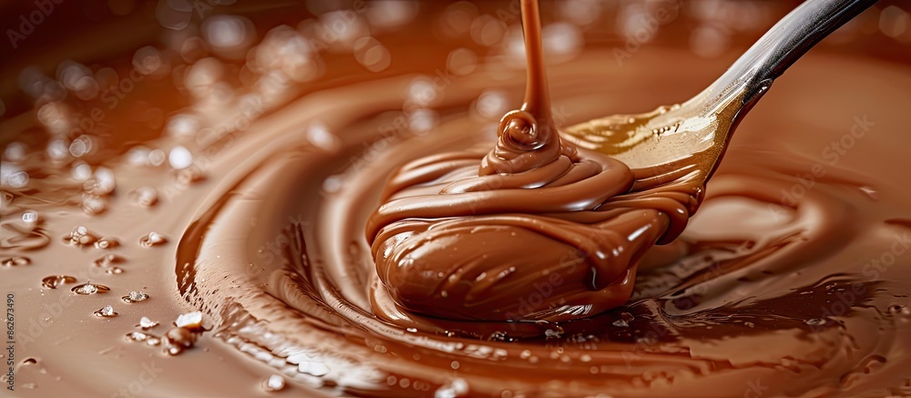 Poster close-up shot of a spoon scooping up delicious salted caramel, with a blank area for adding text or 