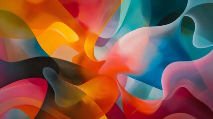 1. An abstract composition exploring the harmonious interaction of vibrant colors, blending seamlessly to evoke a sense of energy and joy.