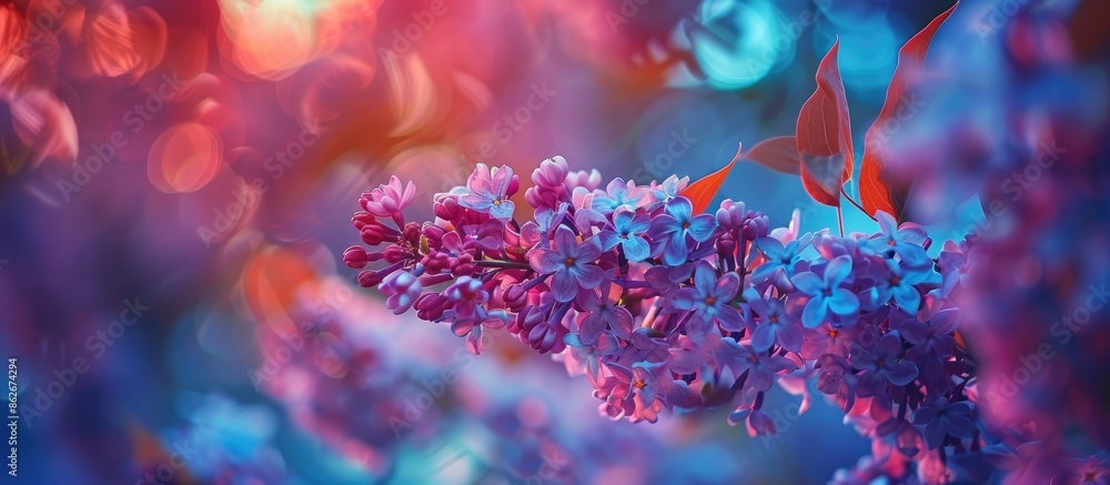Poster Colorful lilac branch with stunning hues. Copy space image. Place for adding text and design