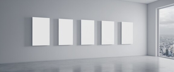 Naklejka premium Five blank white posters floating in a void