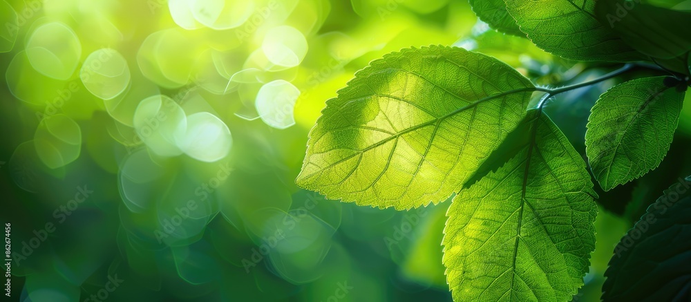 Poster green leaf background with blurry texture, suitable for copy space image.