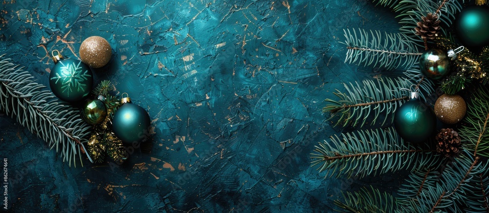 Aufkleber Festive New Year backdrop featuring Christmas ornaments with room for a text overlay within the copy space image.