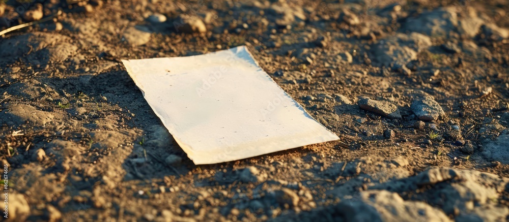 Poster A piece of paper lies on the ground with empty space available for additional text or images, known as a copy space image.