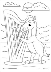 horse funny animal coloring book page