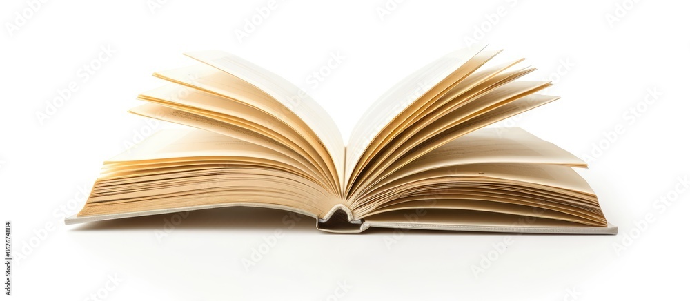 Poster copy space image with a book isolated on a white backdrop.