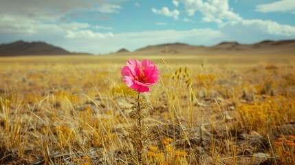 Vibrant pink bloom in arid meadow