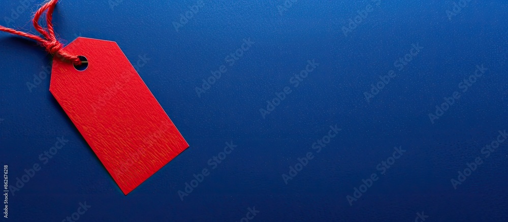Leinwandbilder Top view of a red tag against a blue backdrop, emphasizing a Black Friday concept with a copy space image.