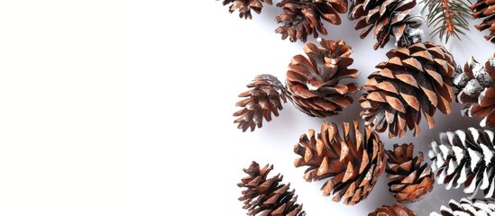 Isolated on a white background, a Christmas-themed image featuring pine cones, perfect for adding text or graphics with a copy space image.
