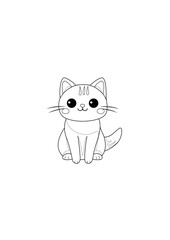 cute cat. Hand drawn illustration, Black and white with transparent background, line art illustration. Idea for coloring picture, typography vector, print for t-shirt.
