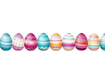 Obraz premium Patterned easter eggs order white background arrangement.