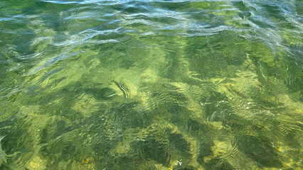 Beautiful wavy surface of clean and transparent turquoise sea water