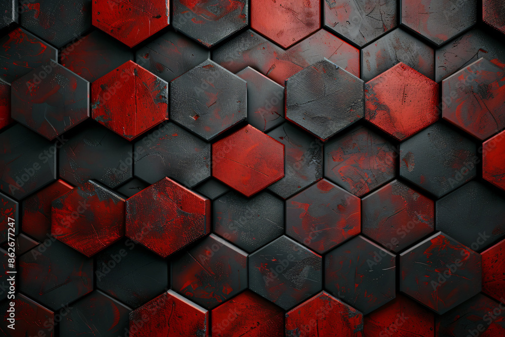 Poster red and black abstract background with hexagonal texture. modern wallpaper design for wall art print