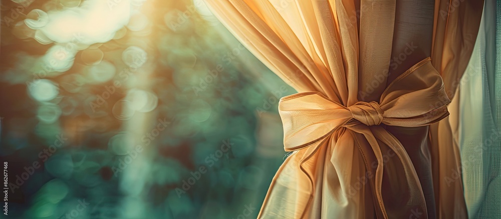 Aufkleber an elegant bow adorns the beautiful curtain on the window, adding a decorative touch with its natura