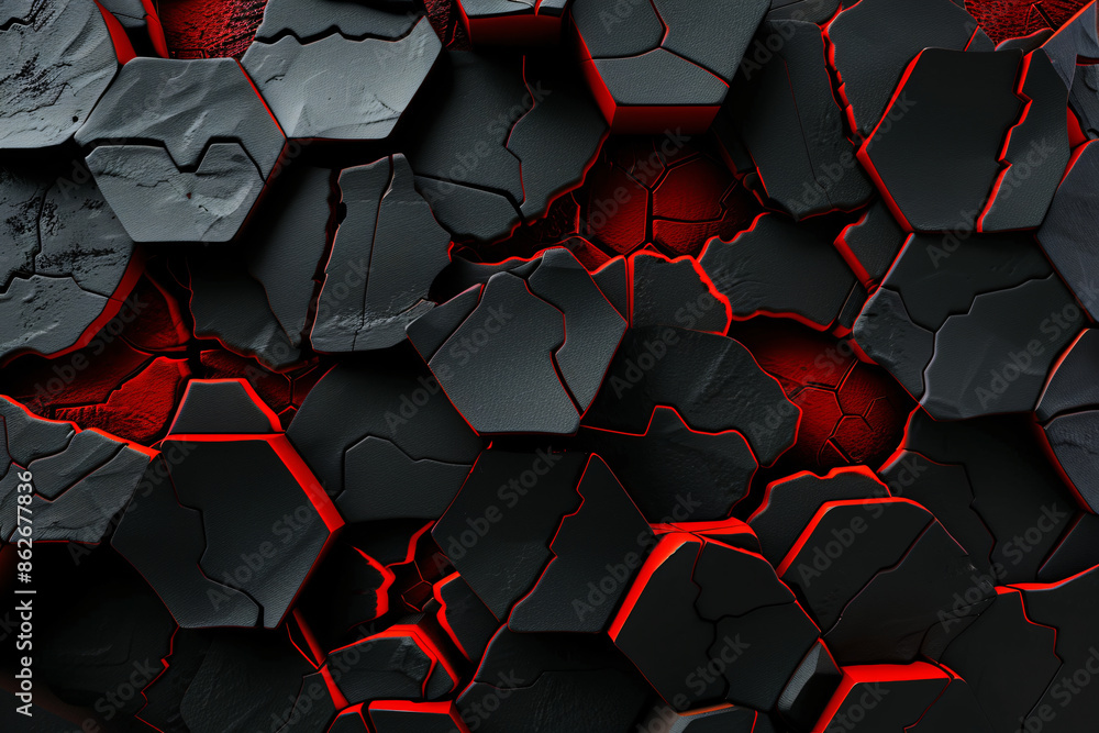 Poster red and black abstract background with hexagonal texture. modern wallpaper design for wall art print