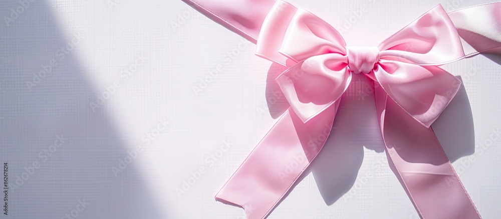 Leinwandbilder large pink bow casting a shadow on a white backdrop with copy space image.