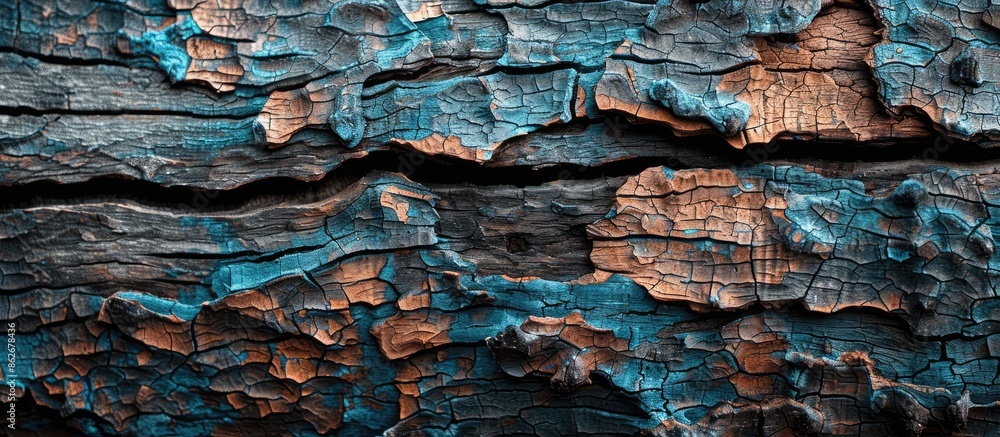 Poster brown and blue textured wooden bark with an empty copy space image.