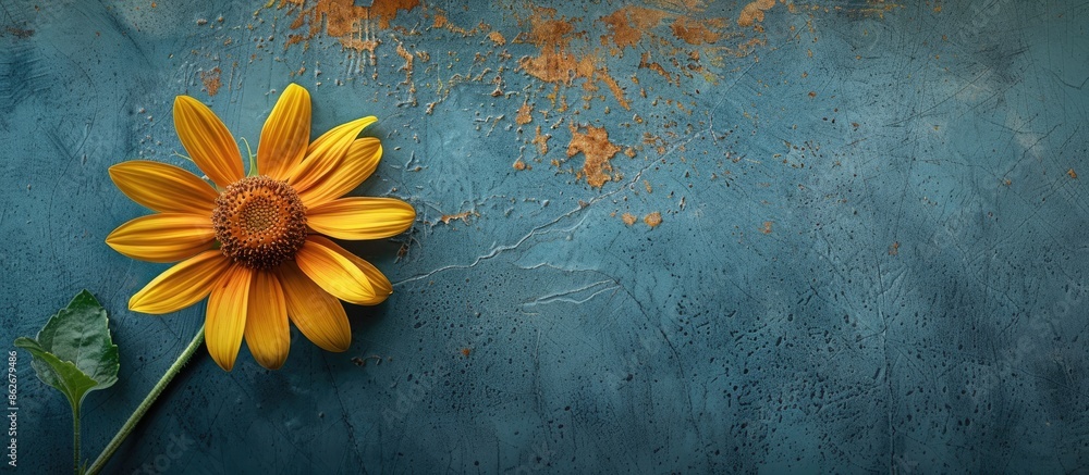 Poster background and texture featuring a small sunflower, with space for copy in the image.