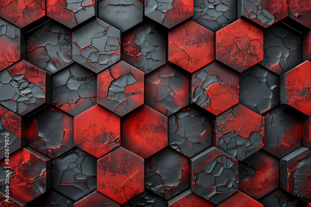 Poster red and black abstract background with hexagonal texture. modern wallpaper design for wall art print