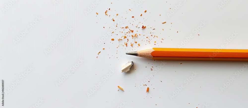 Poster A broken pencil and an eraser are displayed against a white backdrop with ample space for additional content or text in the image.
