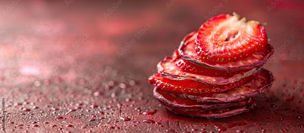 Poster Copy space image of a stack of dehydrated strawberry slices.