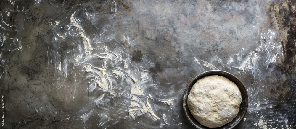 Poster metal background with copy space image for making pizza dough.