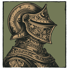 Naklejka premium Medieval knight head in armour helmet, vector