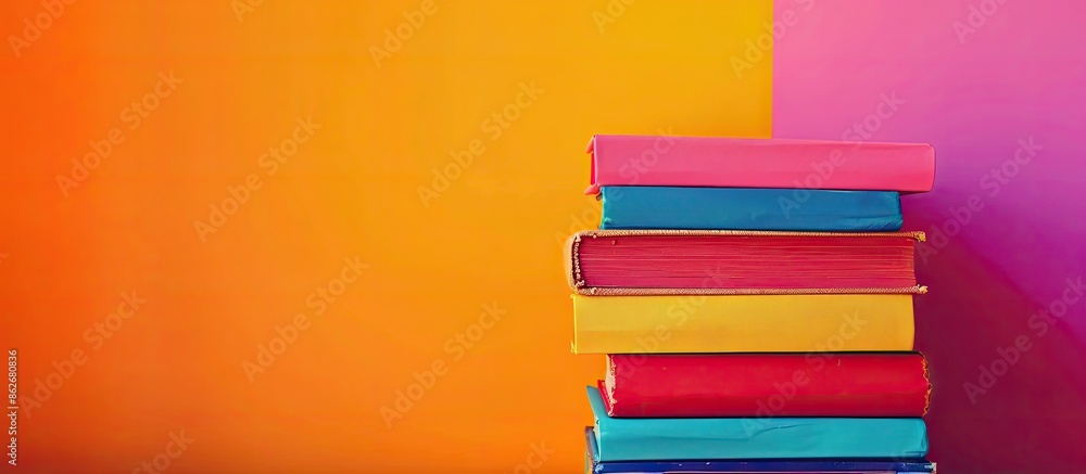 Poster colorful stack of books against an educational backdrop, perfect for a back-to-school theme with amp